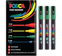 Posca Marqueurs permanents à base d'eau - Utilisation multi-surfaces - PC-3M - Lot de 3 stylos dans un étui (vert)