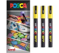 Posca Marqueurs permanents à base d'eau - Utilisation multi-surfaces - PC-3M - Lot de 3 stylos dans un étui (jaune)