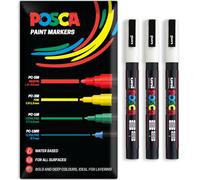 Posca Marqueurs permanents à base d'eau - Utilisation multi-surfaces - PC-3M - Lot de 3 stylos dans un étui (blanc)