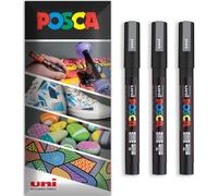 Posca Marqueurs permanents à base d'eau - Utilisation multi-surfaces - PC-3M - Lot de 3 stylos dans un étui (argenté)