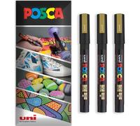 Posca Marqueurs permanents à base d'eau - Utilisation multi-surfaces - PC-3M - Lot de 3 stylos dans un étui (doré)