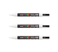 POSCA - Mitsubishi Pencil - 3 Marqueurs Blanc PC-3M - Pointe Conique fine - Marqueur Peinture à Base d'Eau - Tout Support, Papier, Textile, Verre, Galet