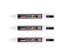 POSCA - Mitsubishi Pencil - 3 Marqueurs Blancs PC-5M - Pointe Conique Pointe Moyenne - Marqueur Peinture à Base d'Eau - Tout Support - Pour Papier, Textile, Verre, Galet, Bois