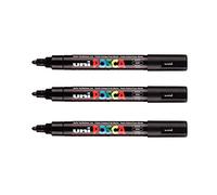 POSCA - Mitsubishi Pencil - 3 Marqueurs Noirs PC5M - Pointe Conique Pointe Moyenne - Marqueur Peinture à Base d'Eau - Tout Support - Papier, Textile, Verre, Galet, Bois