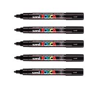 POSCA Mitsubishi Pencil - 5 Marqueurs Noirs PC5M - Pointe Conique Pointe Moyenne - Marqueur Peinture à Base d'Eau - Tout Support - Pour Papier, Textile, Verre, Galet, Bois, etc.