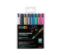 POSCA - Mitsubishi Pencil - 8 Marqueurs Métalliques PC1MR - Pointe Extra Fine 0,7 mm - Marqueurs Peinture À Base d'Eau - Tout Support - Papier, Textile, Verre, Galet