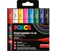 POSCA - Mitsubishi Pencil - 8 Marqueurs Peinture Acryliques PC-1MC - Marqueur Permanent Tout Support - Pointe Fine Ogive 0,7-1 mm - Couleurs basiques