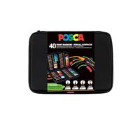 POSCA - Uni Mitsubishi Pencil - Mallette 40 Marqueurs Pointes Extra-Fines PC1MC / Fines PC3M / Moyennes PC5M / Biseautées PC8K - Marqueurs Peinture à Base d'Eau - Tout Support