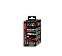POSCA Mitsubishi Pencil - Pochette 16 Marqueurs PC5BR - Pointe Brush Moyenne, Semi-Flexible - Peinture à Base d'Eau - Tout Support - Couleurs Assorties