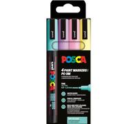 POSCA Mitsubishi Pencil - Pochette 4 Marqueurs PC3M - Pointe Fine - Peinture à Base d'Eau - Tout Support - Couleurs Douces