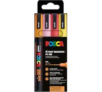POSCA Mitsubishi Pencil - Pochette 4 Marqueurs PC3M - Pointe Fine - Peinture à Base d'Eau - Tout Support - Couleurs Paillette