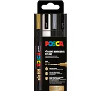 POSCA Mitsubishi Pencil - Pochette 4 Marqueurs PC3M - Pointe Fine - Peinture à Base d'Eau - Tout Support - Couleurs Festives