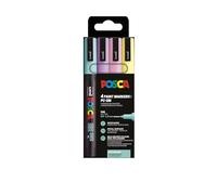 POSCA Mitsubishi Pencil - Pochette 4 Marqueurs PC3M - Pointe Fine - Peinture à Base d'Eau - Tout Support - Couleurs Douces