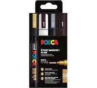 POSCA Mitsubishi Pencil - Pochette 4 Marqueurs PC5M - Pointe Moyenne - Peinture à Base d'Eau - Tout Support - Couleurs Festives