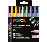 POSCA Mitsubishi Pencil - Pochette 8 Marqueurs PC3M - Pointe Fine - Peinture à Base d'Eau - Tout Support - Couleurs Pastel