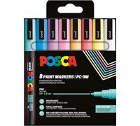 POSCA Mitsubishi Pencil - Pochette 8 Marqueurs PC3M - Pointe Fine - Peinture à Base d'Eau - Tout Support - Couleurs Douces