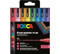 POSCA Mitsubishi Pencil - Pochette 8 Marqueurs PC3M - Pointe Fine - Peinture à Base d'Eau - Tout Support - Couleurs Paillette