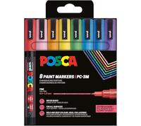POSCA Mitsubishi Pencil - Pochette 8 Marqueurs PC3M - Pointe Fine - Peinture à Base d'Eau - Tout Support - Couleurs Paillette