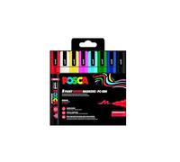 POSCA Mitsubishi Pencil - Pochette 8 Marqueurs PC5BR - Pointe Brush Moyenne, Semi-Flexible - Peinture à Base d'Eau - Tout Support - Couleurs Basiques