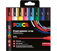 POSCA Mitsubishi Pencil - Pochette 8 Marqueurs PC5M - Pointe Moyenne - Peinture à Base d'Eau - Tout Support - Couleurs Basiques