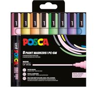 POSCA Mitsubishi Pencil - Pochette 8 Marqueurs PC5M - Pointe Moyenne - Peinture à Base d'Eau - Tout Support - Couleurs Pastel