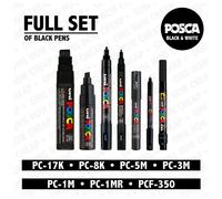 Posca Noir Set 7 Stylos (PC-17K, PC-8K, PC-5M, PC-3M, PC-1M, PC-1MR, PCF-350)