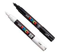 Posca PC-1M Marqueurs pour activité artistique, marqueur pour tissu, verre, métal, lot noir + blanc (1 de chaque)