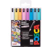 Posca Pc-1mr Lot De 8 Marqueurs Permanents À Base D'eau Pointe Ultra Fine Pour Loisirs Créatifs Utilisation Multi-Surfaces Sur Bois, Métal, Papier, Carton, Verre, Tissu, Céramique Et Pierre Pastel