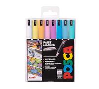 Posca PC-1MR Lot de 8 marqueurs permanents à base d'eau Pointe ultra fine pour loisirs créatifs Utilisation multi-surfaces sur bois, métal, papier, carton, verre, tissu, céramique et pierre Pastel