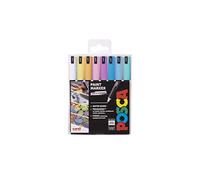 Posca PC-1MR Lot de 8 marqueurs permanents à base d'eau Pointe ultra fine pour loisirs créatifs Utilisation multi-surfaces sur bois, métal, papier, carton, verre, tissu, céramique et pierre Pastel