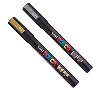 Posca PC-3M Lot de 2 marqueurs artistiques type peinture Pour tissu, verre, métal Doré et argenté (1 de chaque)