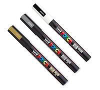 Posca PC-3M Lot de 3 marqueurs à peinture Pointe 0,9-1,3 mm Doré, Argent et Blanc
