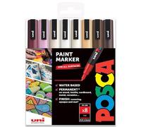 POSCA PC-3M Lot de 8 marqueurs à peinture 0,9-1,3 mm Tons neutres chauds dans une boîte cadeau