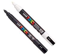 Lot de 2 marqueurs Posca PC-3M noir et blanc pointe fine conique G