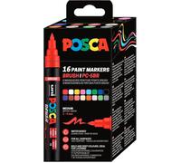 POSCA PC-5BR Lot 16 feutres pointe moyenne brush - Encre à base d'eau, couvrante et mixable