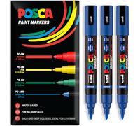 Posca PC-5BR Lot de 3 marqueurs permanents à base d'eau à pointe pinceau multi-surfaces Bleu