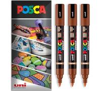 Posca PC-5BR Lot de 3 marqueurs permanents à base d'eau à pointe pinceau multi-surfaces Marron