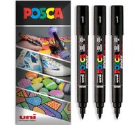 Posca PC-5BR Lot de 3 marqueurs permanents à base d'eau à pointe pinceau multi-surfaces Noir