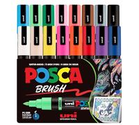 POSCA PC-5BR Marqueurs à peinture à base d'eau, pointe brosse réversible (1,0-4,0 mm), couleurs assorties, pack de 16