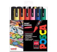 Posca PC-5M Lot de 12 marqueurs permanents à base d'eau - 1,8-2,5 mm Medium - Extra noir + blanc - dans une pochette cadeau