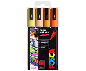 Posca PC-5M PC-5M Lot de 4 marqueurs permanents à base d'eau avec pochette cadeau Motif lever de soleil Taille M 1,8-2,5 mm