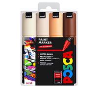 Posca PC-8K Lot de 4 marqueurs permanents à base d'eau Pointe biseautée 8 mm Étui en plastique Tons neutres chauds