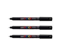 Posca Marqueurs PC1MR – 3 marqueurs noirs, pointe extra-fine 0,7 mm, peinture à base d'eau