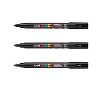 POSCA PC3M, 3 Marqueurs peinture base eau - Tout Support - Noir | Uni Mitsubishi Pencil - Pointe fine conique 0,9-1,3mm. Couleurs couvrantes, permanentes sur surfaces poreuses
