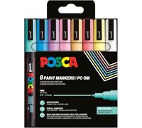 POSCA PC3M, 8 Marqueurs peinture base eau - Fin - Tout Support - Set Doux | Uni Mitsubishi Pencil - Pointe fine conique 0,9-1,3mm. Couleurs couvrantes, permanentes sur surfaces poreuses