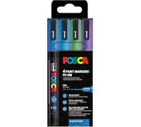Posca – Pochette 4 marqueurs PC3M – Pointe fine – Peinture à base d'eau – Couleurs pailletées