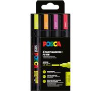 Posca - 4 marqueurs PC5M - Pointe moyenne - Base d'eau - Tout support - Couleurs fluo