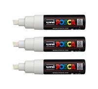 Posca Marqueurs PC-8K – Lot de 3 Blanc, Pointe biseautée large 8 mm, Peinture à base d'eau