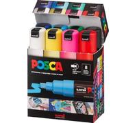 Posca PC8K/8 Boîte de 8 Marqueurs Assortis | 8 marqueurs, encre pigmentée à base d'eau, fort pouvoir couvrant, pour presque toutes les surfaces, pointe remplaçable