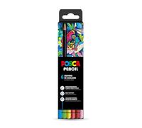 POSCA - Pencil Pochette 6 Couleurs - Crayons de Couleur à Base d'Huile et Cire - Forte Intensité Chromatique - Multisupports - Rendu Mat et Superposable - Mitsubishi Pencil